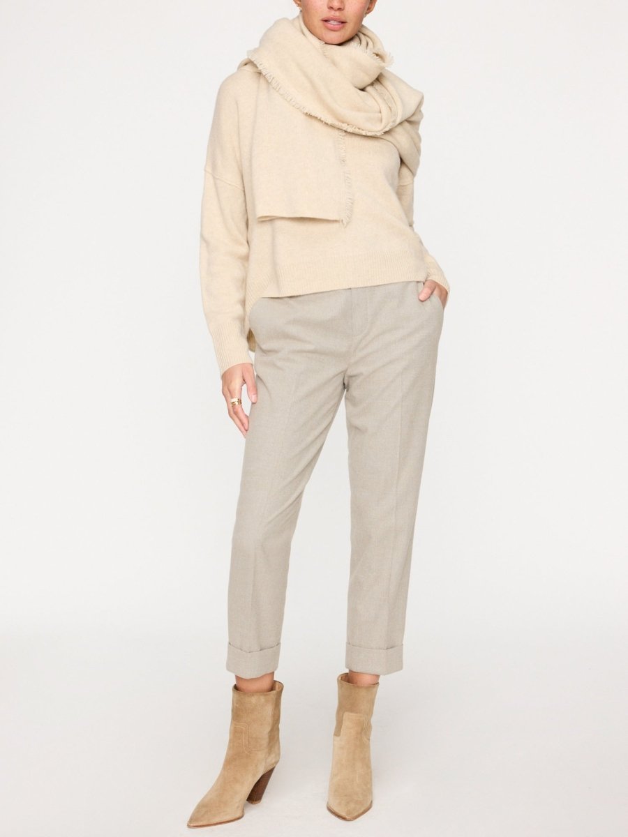 Cashmere fringe ivory wrap scarf view