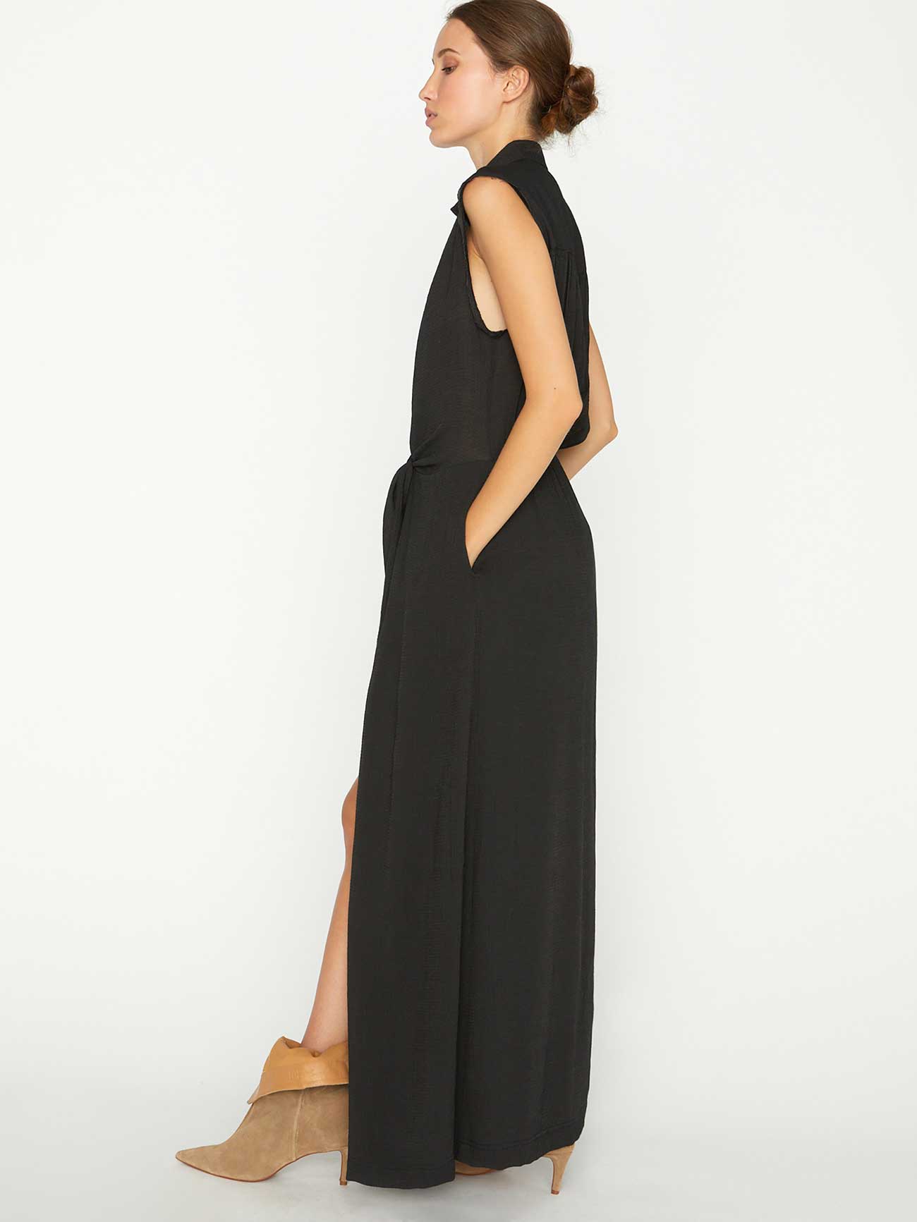 Madsen maxi sleeveless black dress side view