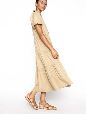 Havana tiered midi dress tan side view