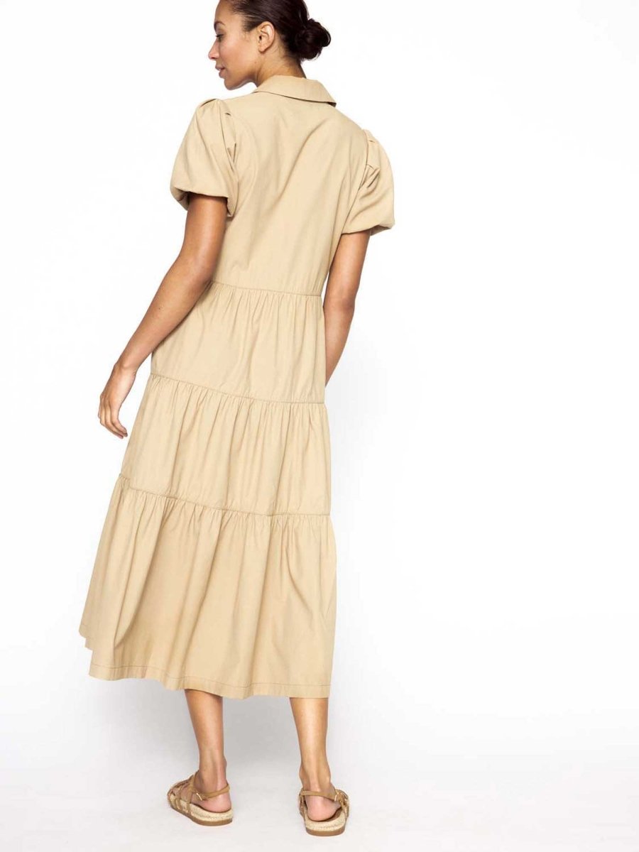 Havana tiered midi dress tan back view