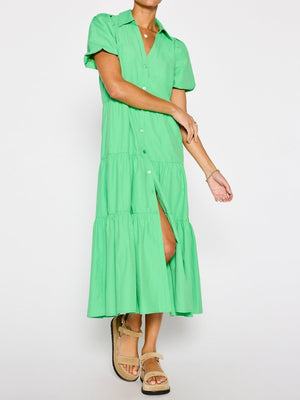 Havana tiered midi dress green front view 4