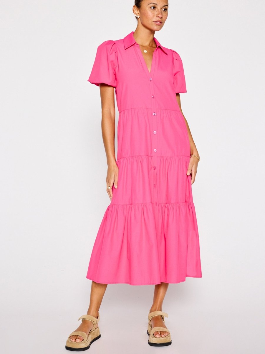 Havana tiered midi dress pink front view 3