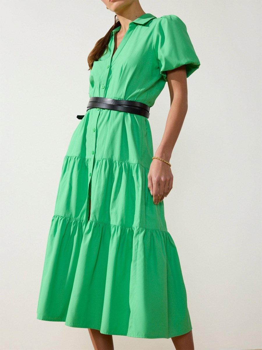 Havana tiered midi dress green front view 3
