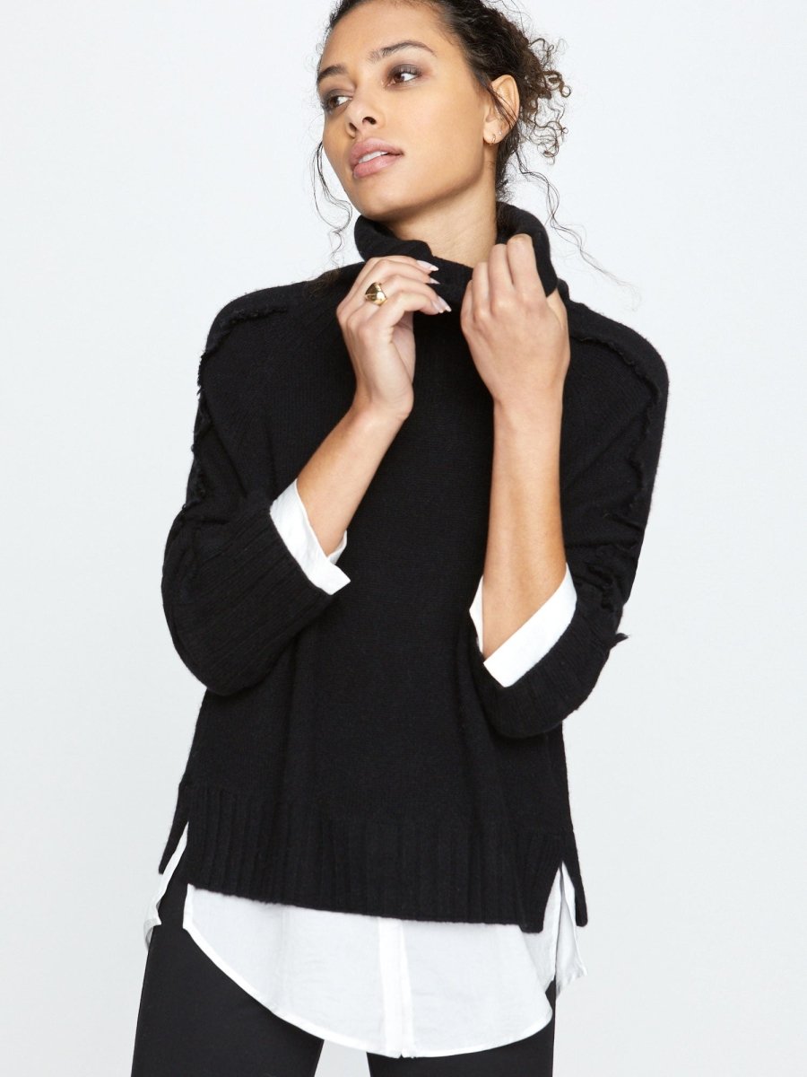 Jolie black layered turtleneck sweater front view
