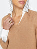 Looker layered v-neck tan mini sweater dress close up