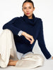 Jolie navy stripe layered turtleneck sweater front view 3