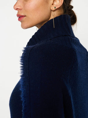 Jolie navy stripe layered turtleneck sweater close up