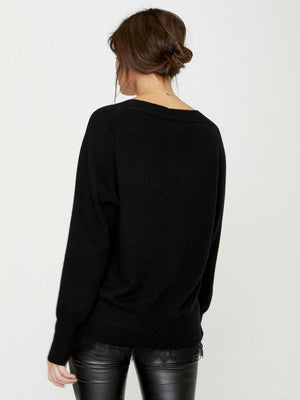 Black lace layered v-neck sweater back view