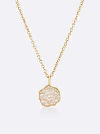 18k Yellow gold pavé diamond mini pendant necklace front view