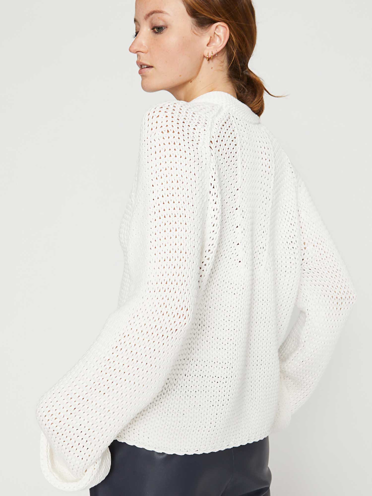 Aria white v-neck popover sweater back view
