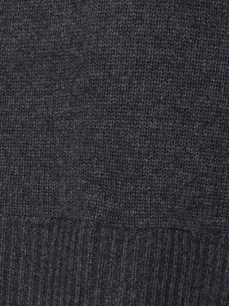 Looker layered v-neck grey and white mini sweater dress close up 2