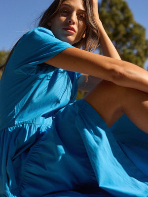 Havana tiered midi dress blue side view 2