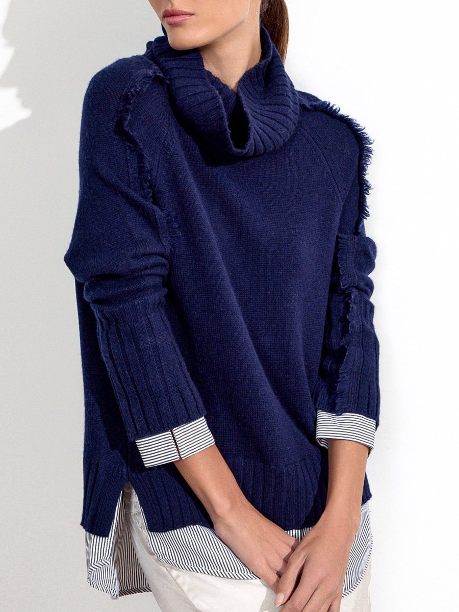Jolie navy stripe layered turtleneck sweater front view